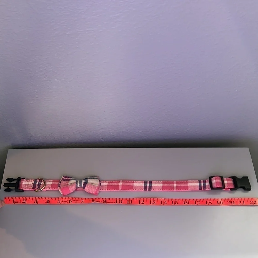 Pink plaid dog collar 1’ wide 22” long